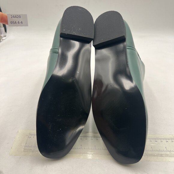 Dark Green Low Heel Back Strap Buckle Ankle Boots Square Toe Ladies Casual Boots - Picture 6 of 7